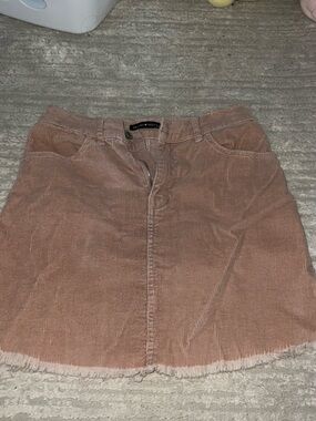 Brandy Melville Pink Corduroy Fringe Hem Skirt